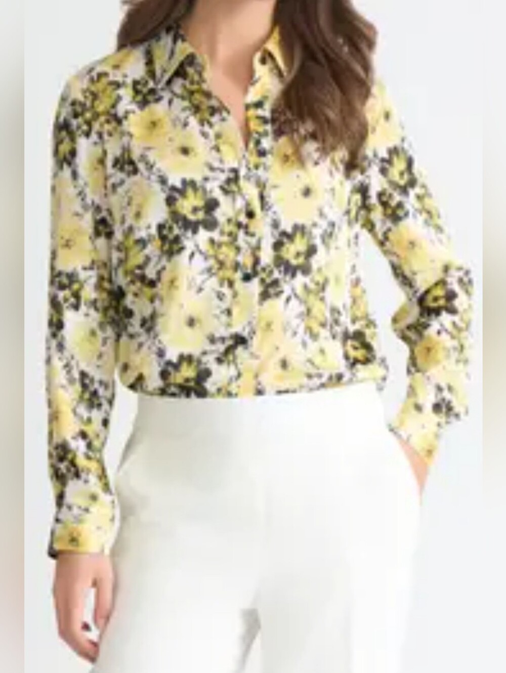 Liz Claiborne Yellow Floral Button-Down Blouse